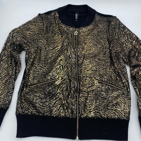 Berek Jacket Womans Large Black & Gold Glitter Rhinestone Electric Grandma - Picture 1 of 9